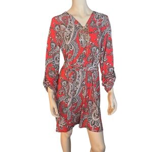 Michael Kors Paisley Print Dress Coral Large EUC